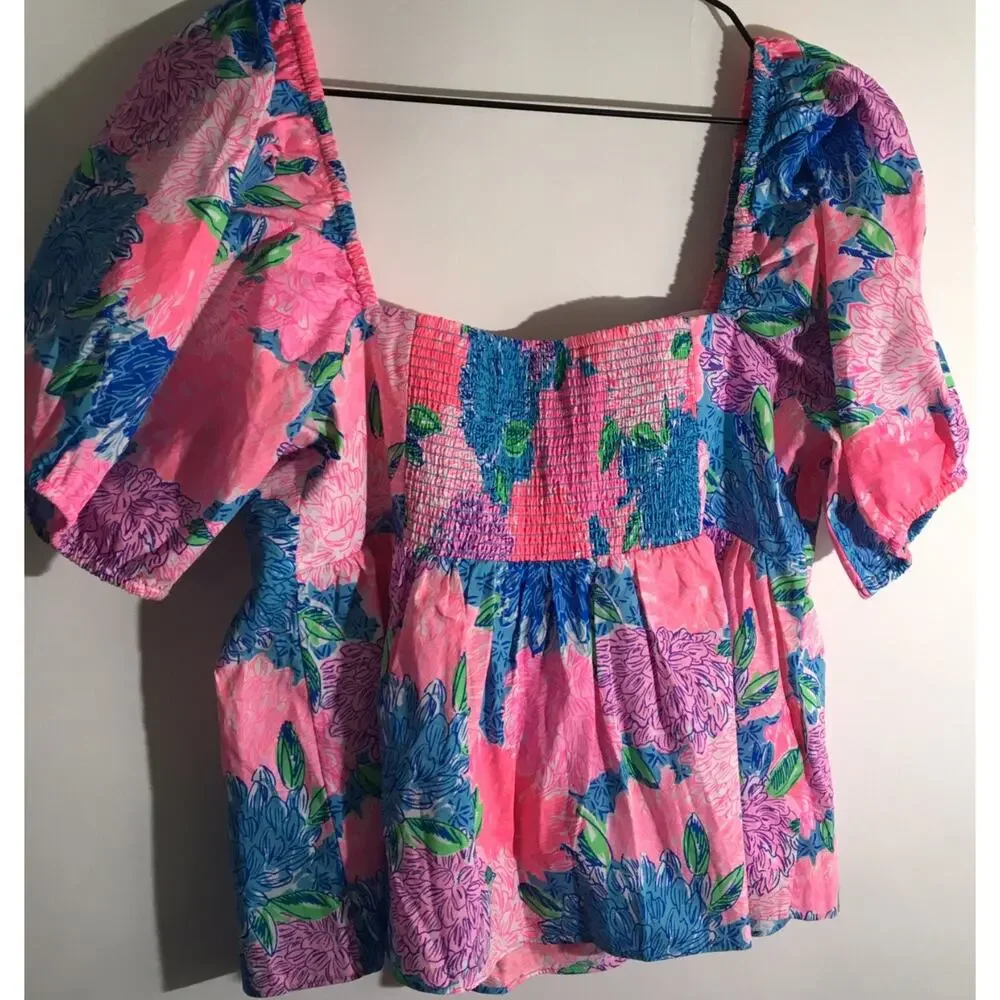 Lilly Pulitzer Kay Women's Size 12 Babydoll Top In Beach House Blooms Floral Top
